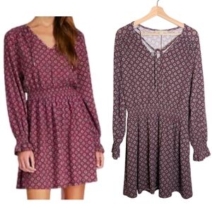 Michael Michael Kors Foulard Peasant Mini Dress Smocked Waist Size Large Boho